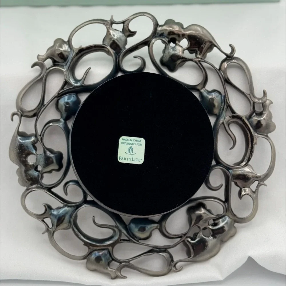 Partylite P7474 Jewell Pillar Candle Holder - NEW Open Box - Metal - Floral